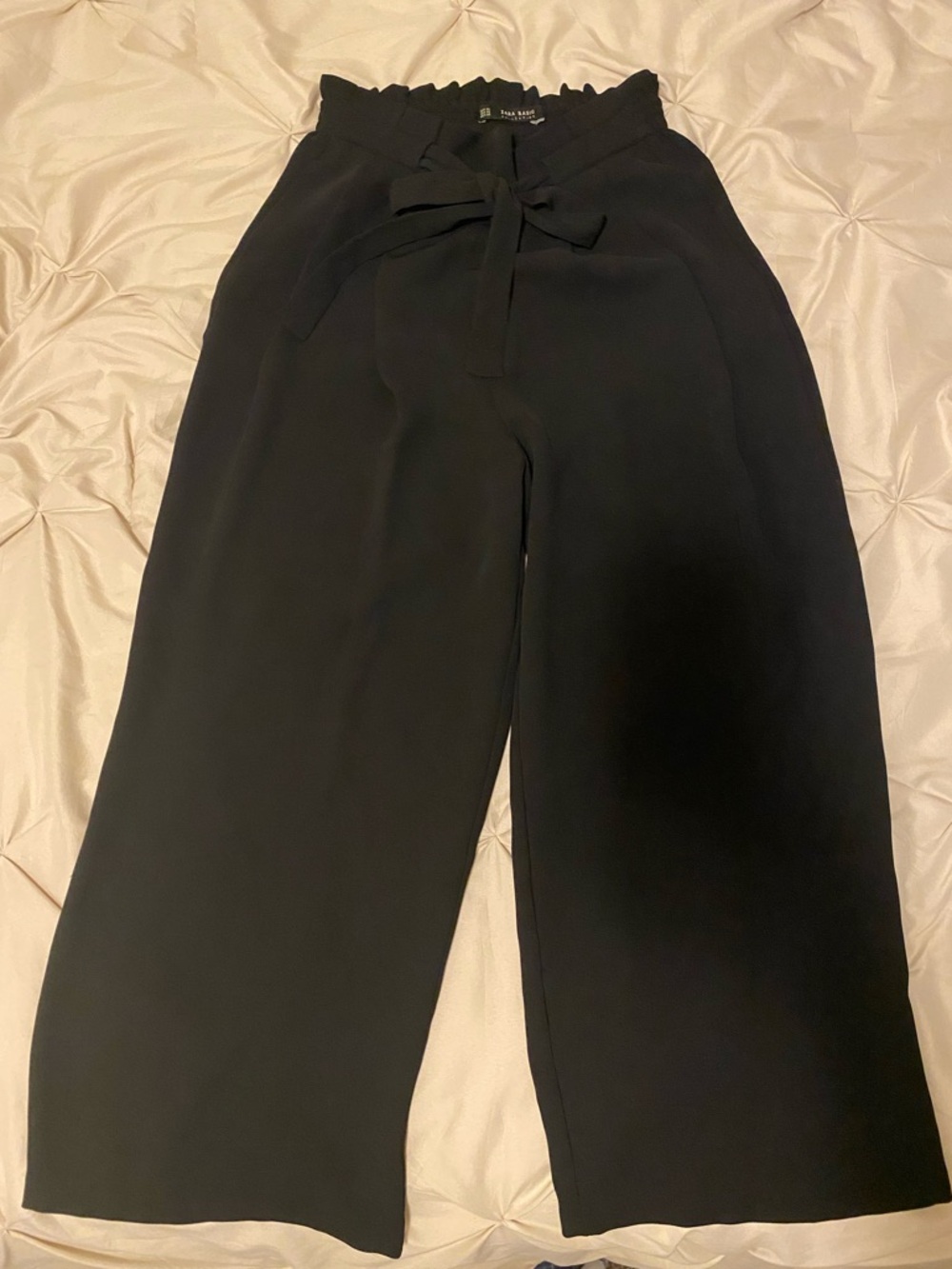 Zara Black Paperbag-Waist Wide Leg Trousers with Self-Tie